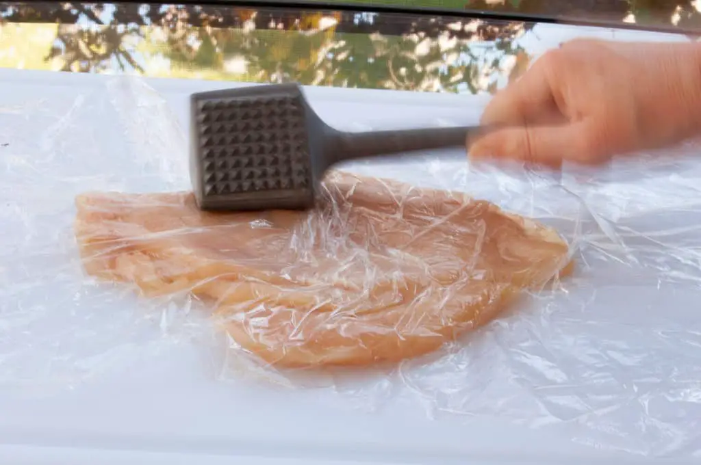 Flatten edges of chicken with mallet