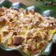 Breakfast Strata with sausage, artichoke hearts, and feta
