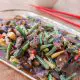 Tangerine Beef Stir Fry with green beans, baby corn, and sweet red peppers