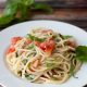 A delicious brie recipe! Spaghetti With Brie, Tomato, and Basil - thekitchensnob.com #recipe #pasta #brie