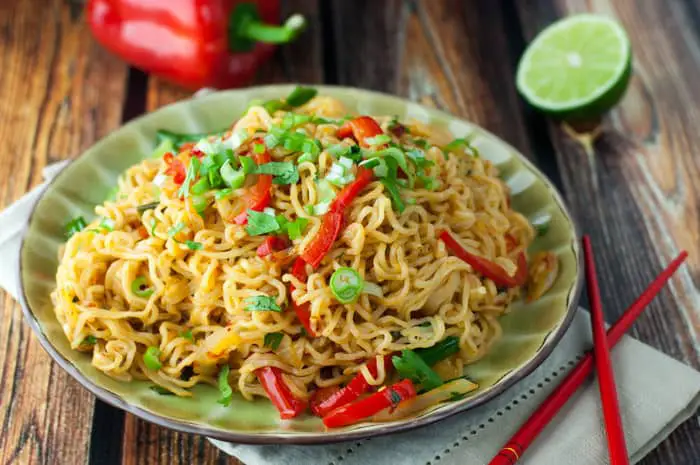 Spicy Ramen Noodles - easy recipe to make with sweet onions & peppers!