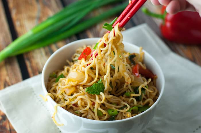 Spicy Ramen Noodles - such an easy recipe to make with sweet onions & red peppers!