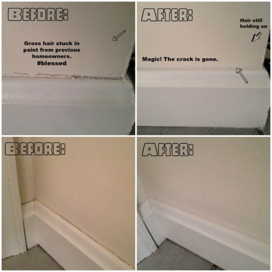 Before and after pictures of caulking baseboards