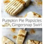 Creamy pumpkin pie popsicles laying flat on a marble counter top sprinkled with gingersnap crumbs