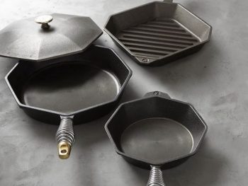 set of 3 hexagon shaped cast iron pans