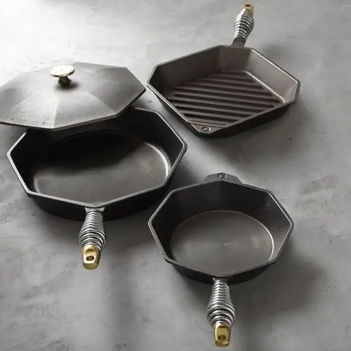 set of 3 hexagon shaped cast iron pans